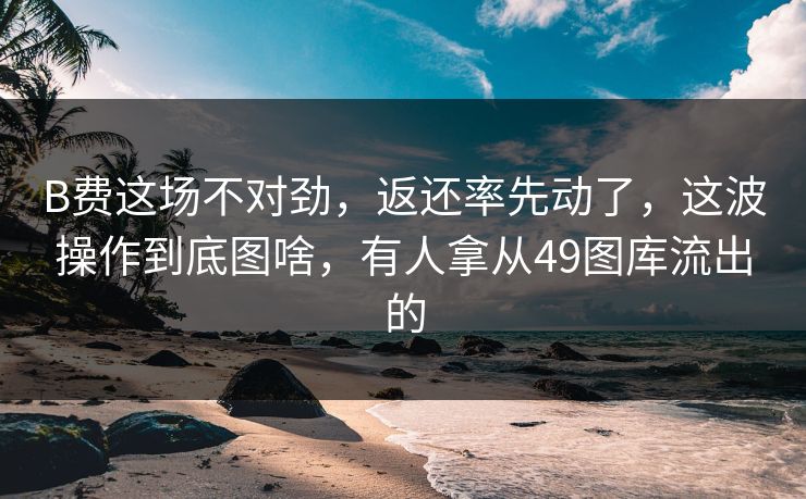 B费这场不对劲，返还率先动了，这波操作到底图啥，有人拿从49图库流出的