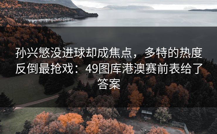 孙兴慜没进球却成焦点，多特的热度反倒最抢戏：49图库港澳赛前表给了答案