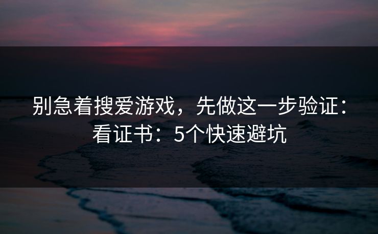别急着搜爱游戏，先做这一步验证：看证书：5个快速避坑